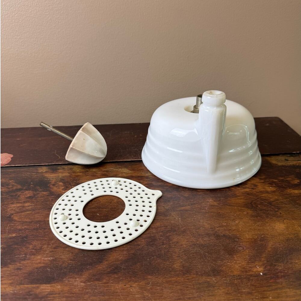 Oster VTG Art‎ Deco Milk Glass Mixer Juicer Attachment Bowl Strainer & Reamer